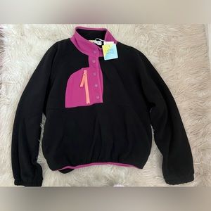 NWT Hippie Rose Black Fleece Soft Cozy Cropped Quarter Button Sweatshirt ~ Sz L